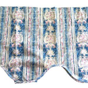 New Vintage JCPenney Valance Curtain Scalloped Blue Floral Stripe Pattern USA